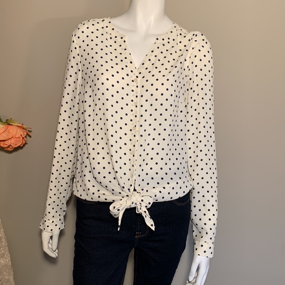 Talbots polka dot tie blouse S